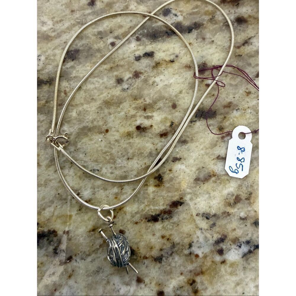 Sterling Silver Yarn Ball Knitting Pendant Necklace 8g Handmade Artisan